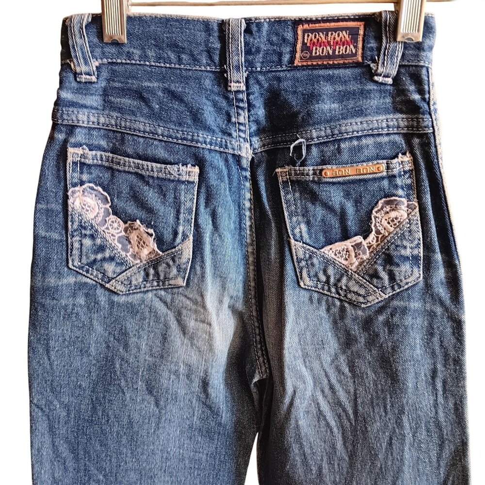20x27 True Vintage 80's Girls Bon Bon High-Waisted Disco Denim Jeans Lace Pocket